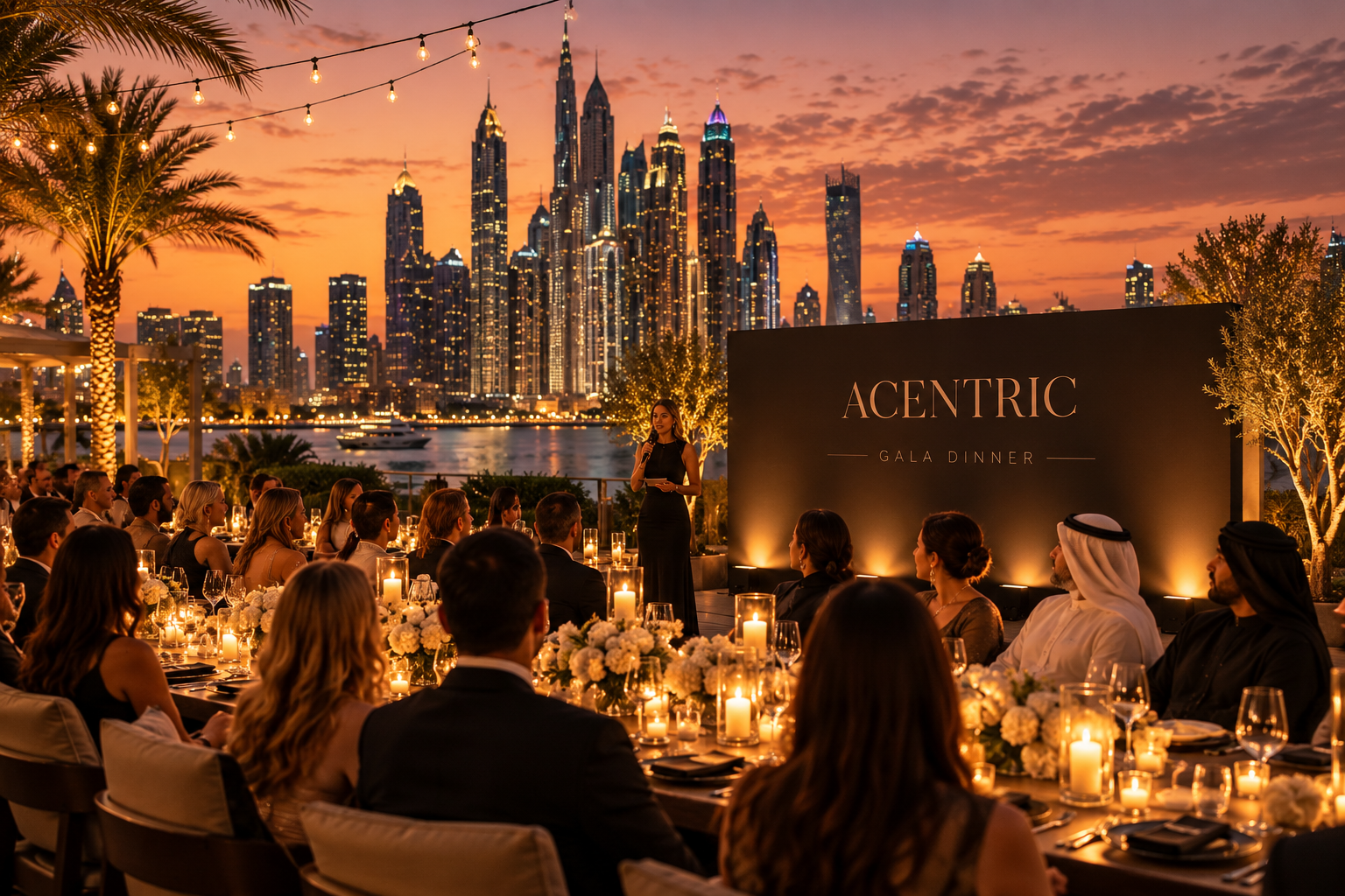 Acentric Gala Dinner at sunset on the Dubai waterfront